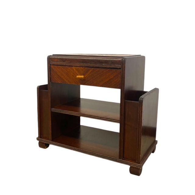 Art Deco 1970s Vintage Art Deco End Table With Attached Dual Magazine Racks For Sale - Image 3 of 10