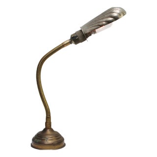 French Art Deco Brass Goose Neck Shell Desk Lamp For Sale