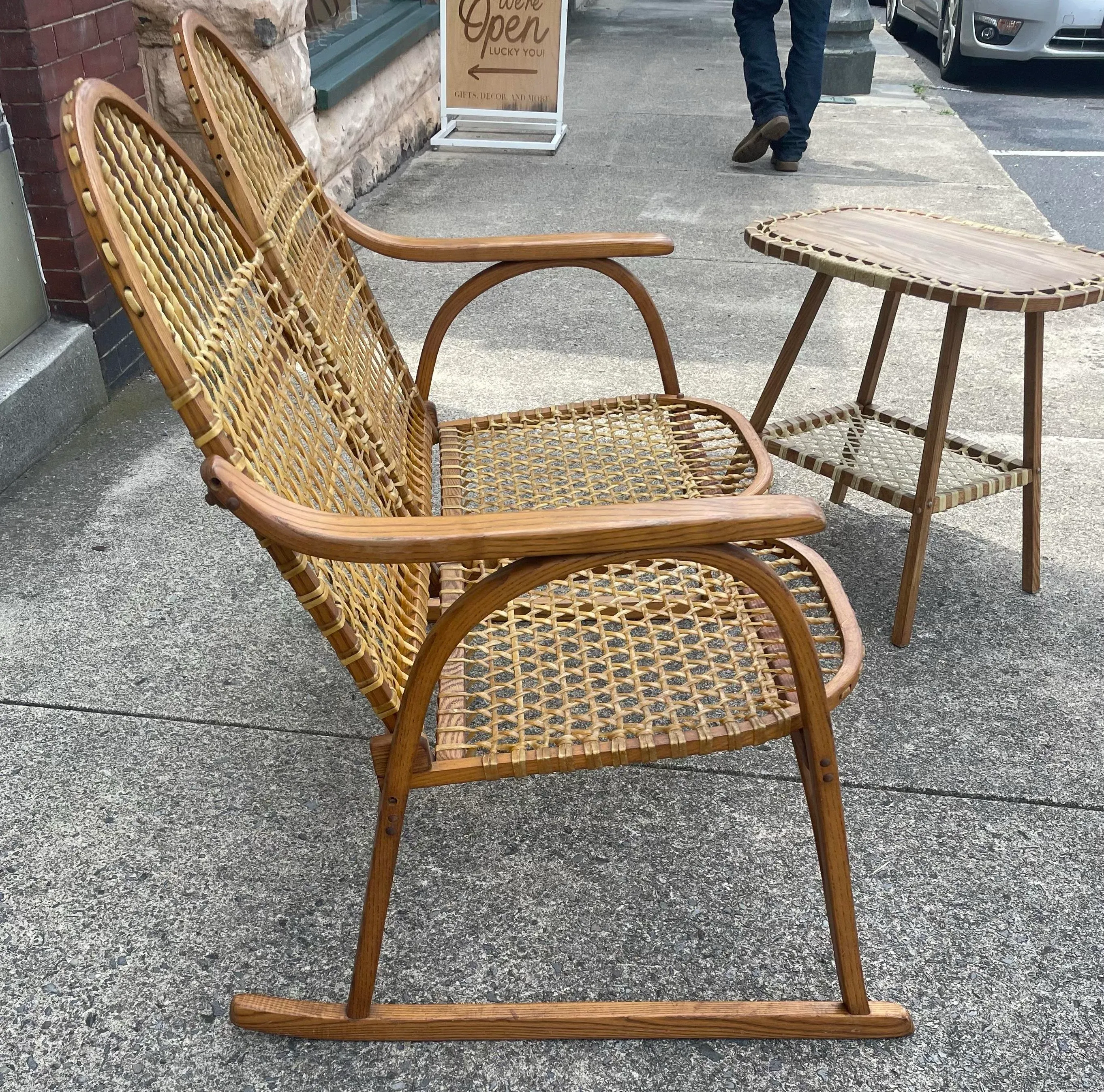Mid 20th Century Vermont Tubbs Snowshoe Caned Double Rocker Bench