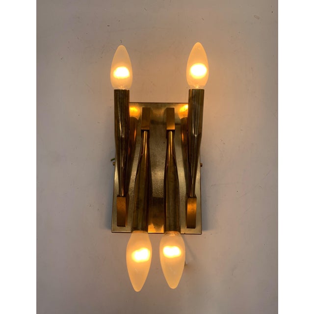 Brass Wall Sconces attributed to Gio Ponti, Italy, 1970, Set of 2 For Sale - Image 6 of 8