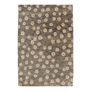 Modern Rug With Abstract Design in Shades of Green-Brown, Cream and Yellow For Sale