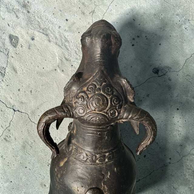 Antique Asian Cast Metal Water Buffalo Ox Sculpture Engraved Figurine 8.5" For Sale - Image 13 of 18