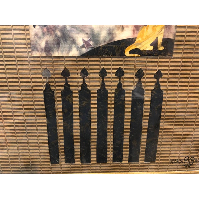 Postmodern Paloma Picasso, Original Paloma Picasso Vintage Paper and Foil Collage Painting Cat Abstract Mod For Sale - Image 3 of 5