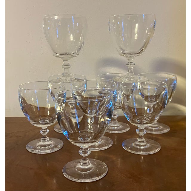 Steuben Crystal Wine Glasses or Water Goblets Circa 1930's Frederick Carder Design - Set of 9 For Sale - Image 11 of 12