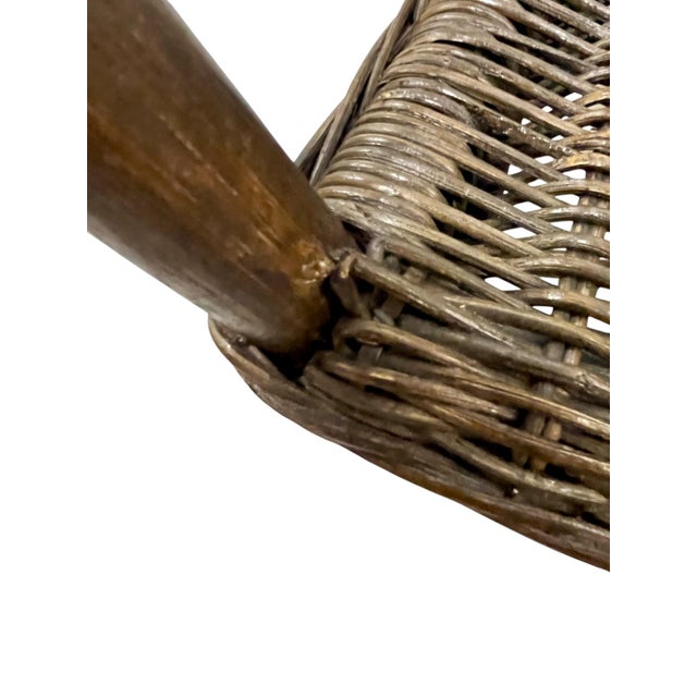 Wood Vintage Woven Rattan & Bamboo Stool With Sculptural Loop Base For Sale - Image 7 of 18