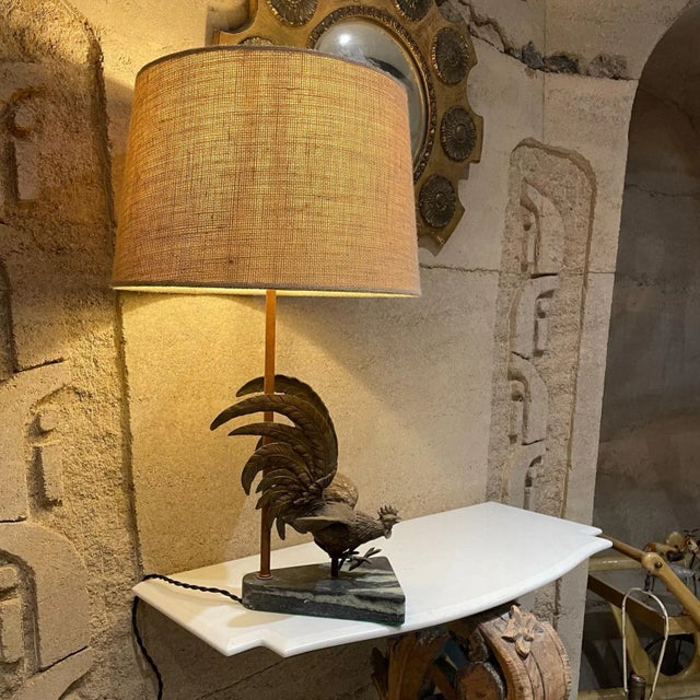 1960s Bronze Rooster Table Lamp New Green Marble Base For Sale - Image 9 of 10