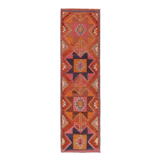 Vintage Kilim Runner in Orange, Pink and Blue Tribal Geometric Patterns For Sale
