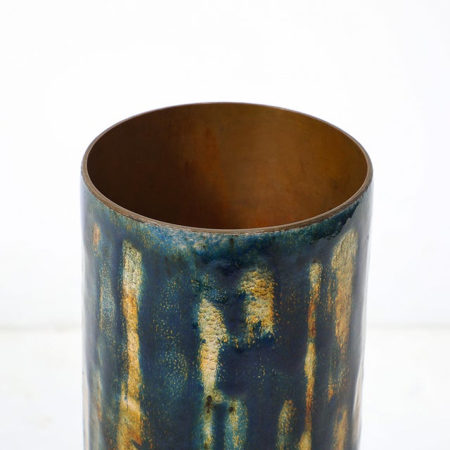 Blue Mid-Century Ultramarine Blue Enamel on Copper Vase Signed Anne-Grete Plöen For Sale - Image 8 of 12