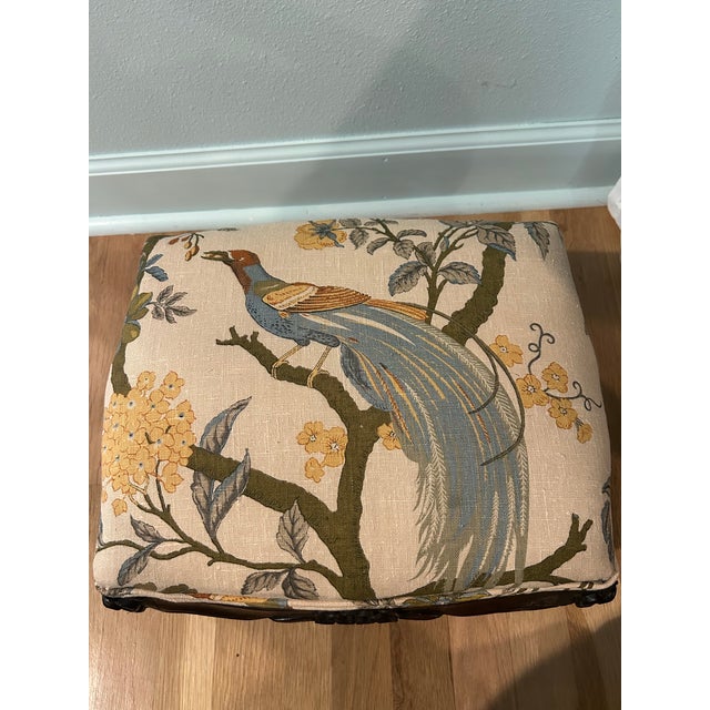 Brown 1940’s French Style Louis XV Carved Mahogany Footstool With New Upholstery For Sale - Image 8 of 11