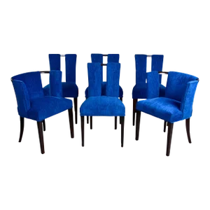 Set 6 Paul Frankl Style Mid Century Dining Chairs 2 Arm + 4 Side With New Upholstery