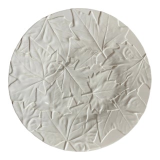 Bordallo Pinheiro Majolica White Embossed Maple Leaf Serving Plate Autumn Harvest Table Decor For Sale