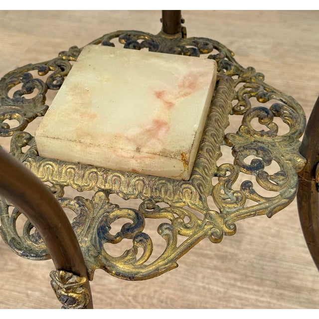 Brass Antique Victorian Two-Tier Onyx Plant Stand Pedestal Table For Sale - Image 8 of 11