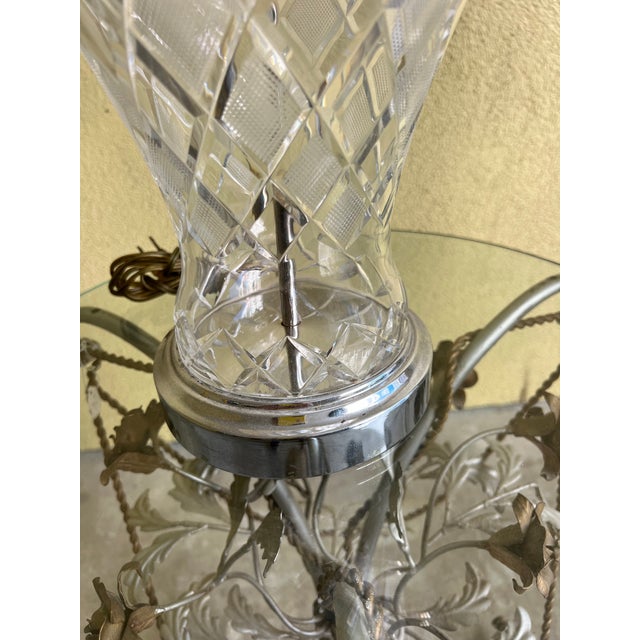 1960s Waterford Style Cut Crystal Table Lamps With Shades, Chrome Bases, Ireland Attributed - a Pair For Sale - Image 10 of 13