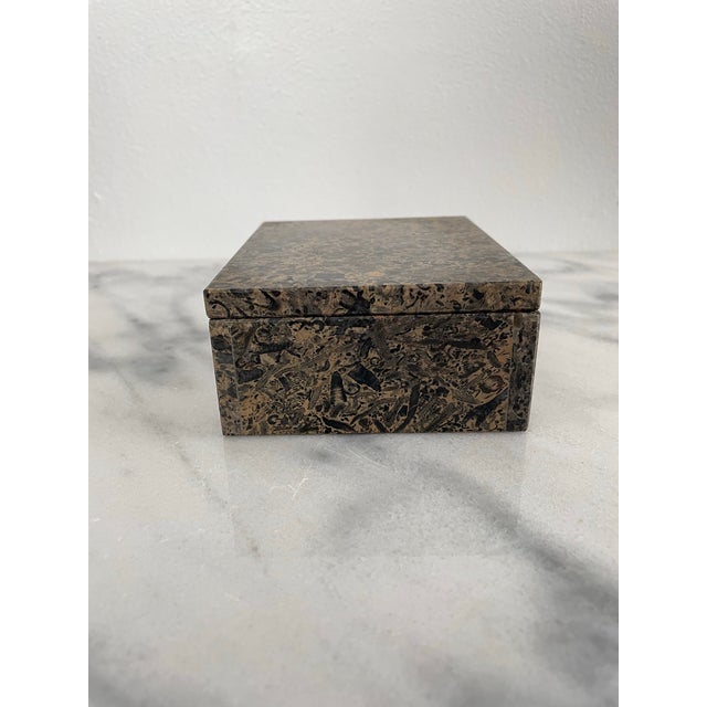 Late 20th Century Solid Stone Marble Fossil Trinket Box For Sale - Image 4 of 11
