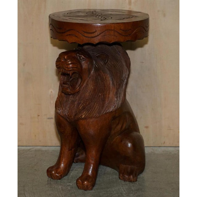 Set of Vintage Hand Carved Male Lion Stools with Ornate Decoration For Sale - Image 14 of 18