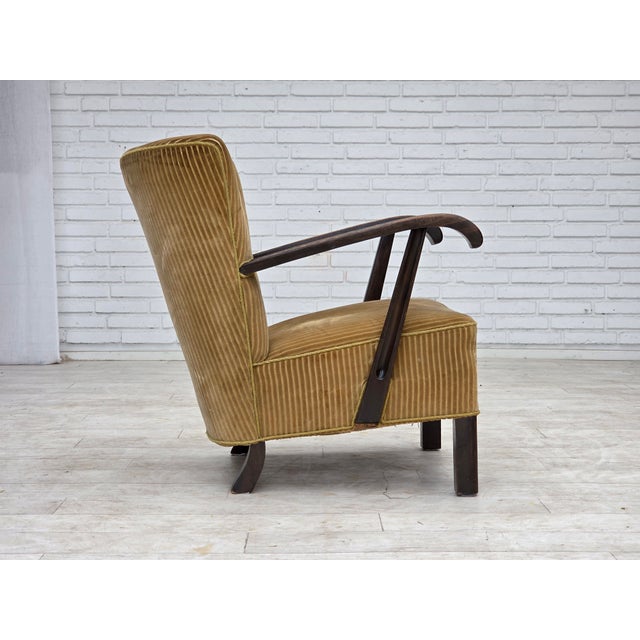 Danish Beech Armchair with Corduro Upholstery, 1950s, For Sale - Image 10 of 18