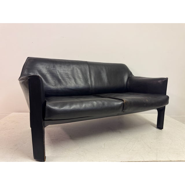 CAB 415 Sofa in Black Leather by Mario Bellini for Cassina, 1980s For Sale - Image 13 of 18