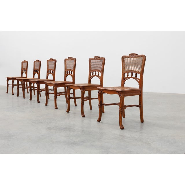 Art Nouveau Dining Chairs in the style of Victor Horta, Belgium, 1910s, Set of 6 For Sale - Image 9 of 18