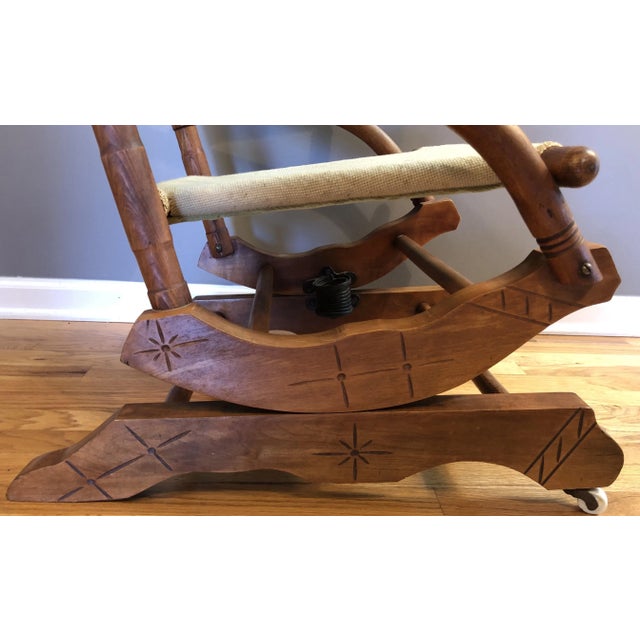 Antique American Needlepoint Platform Rocking Chair | Chairish