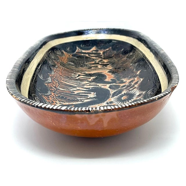 Mexican Tlaquepaque 'Petatillo Noche' Bowl From Mexico - 18" L X 8" W X 3" H For Sale - Image 3 of 9