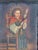 A striking antique Peruvian Colonial School religious portrait, hand-painted on canvas and presented in an elaborate hand-...