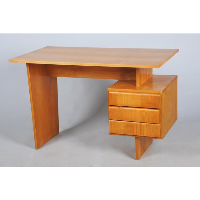 Mid-Century Writing Desk in Oak by B. Landsman, Czech, 1950s For Sale - Image 11 of 11