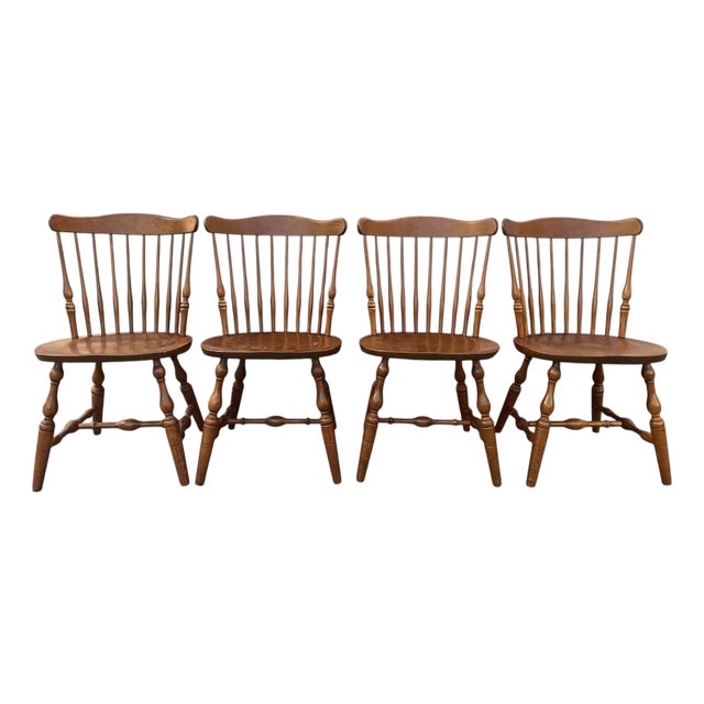 Vintage S. Bent Bros. Windsor Dining Chairs – Solid Maple, Early American Style | Set of 4 For Sale