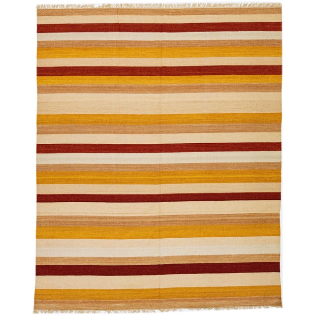 Textile 2020s Modern Kilim Handmade Multicolor Geometric Wool Rug For Sale - Image 7 of 7
