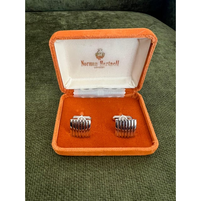 Sir Norman Hartnell Vintage Silver Plated Cufflinks In Original Velvet Case For Sale - Image 14 of 18