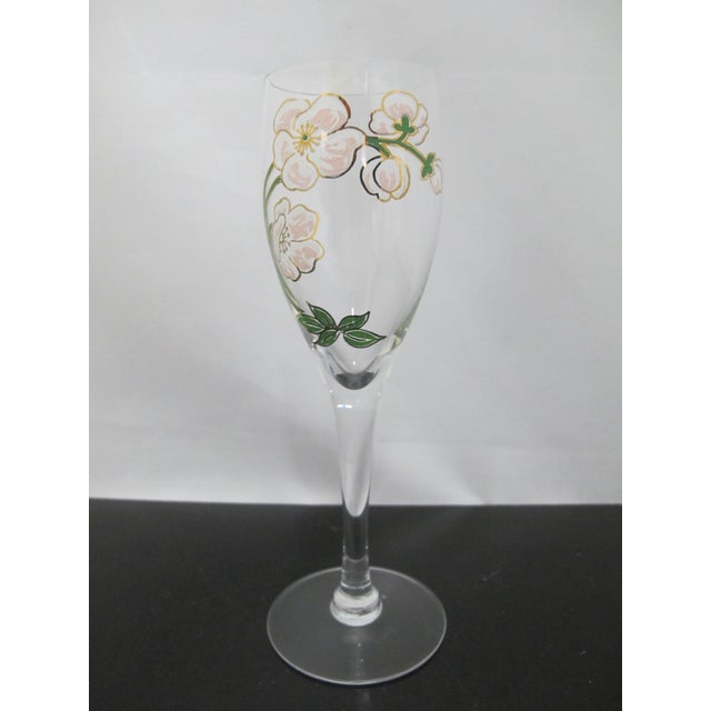 Perrier Jouet Art Nouveau Hand Painted Belle Epoque Flower Champagne Flute Set For Sale In Portland, OR - Image 6 of 10