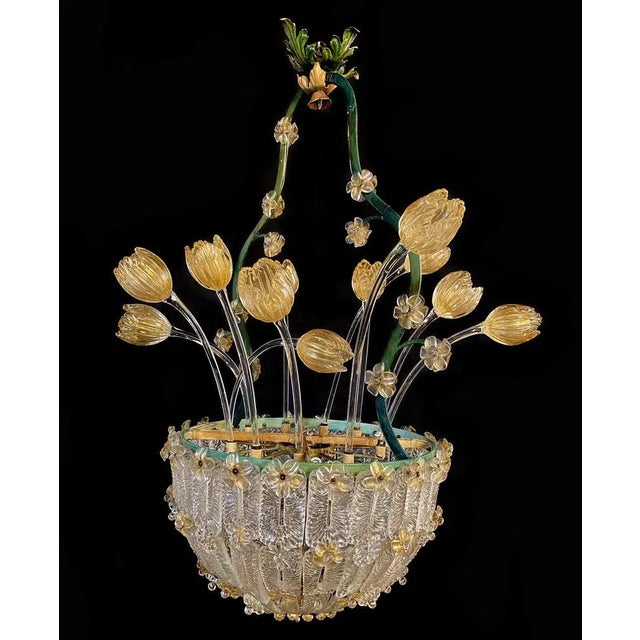 Metal Glass Flower Chandelier with Gold Inclusions, 1950s For Sale - Image 7 of 18