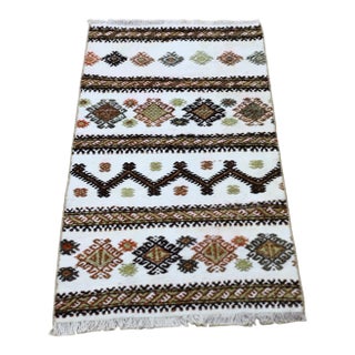 1950s Cabin Style Turkish Hand Knotted Striped Kilim Rug For Sale