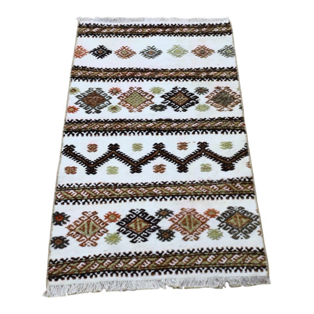 1950s Cabin Style Turkish Hand Knotted Striped Kilim Rug For Sale