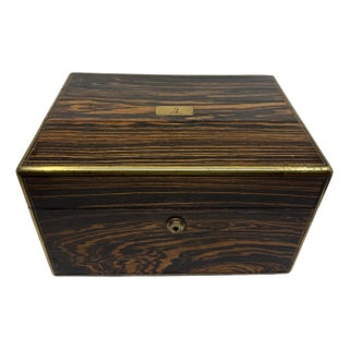 Sampson Mordan & Co 1850’s Calamander & Brass Inlaid Vanity Box Sterling Silver For Sale