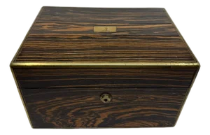 Sampson Mordan & Co 1850’s Calamander & Brass Inlaid Vanity Box Sterling Silver