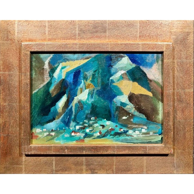 Phil Dike- Abstract Mountain Landscape With Village Study -Oil Painting For Sale