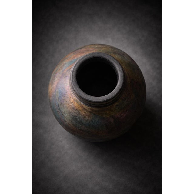 Mid 20th Century Signed Studio Art Pottery Vessel With Iridescent Reduction Glaze (Monogram Jw) For Sale - Image 5 of 8