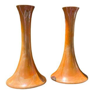 Pair of Mid-Century American Luster Ware Candlesticks For Sale