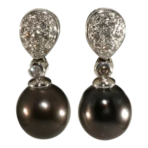 Tahitian Pearls & Diamonds 14k Pierced Earrings