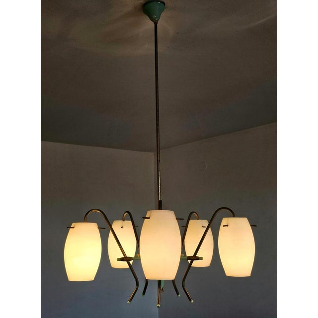 1950s Mid-Century Opaline Glass and Brass Chandelier from Stilux Milano, 1950s For Sale - Image 5 of 14
