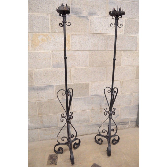 Antique Wrought Iron Pricket Stick Floor Candle Holder Gothic 64