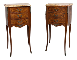 Louis XV Style Bedside Tables with Marble Tops, 1920s, Set of 2