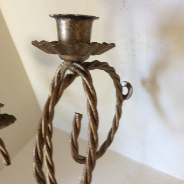 Italian Gold Gilt Twisting Wire 5 Candle Wall Sconces - a Pair For Sale In Sacramento - Image 6 of 13