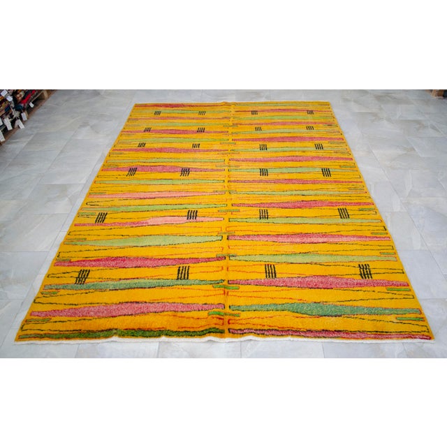 Textile Vintage Turkish Rug – Zeki Muren Art Deco Abstract Wool Carpet, Mid-Century Collector Masterpiece 7′1″ × 10′1″ For Sale - Image 7 of 15