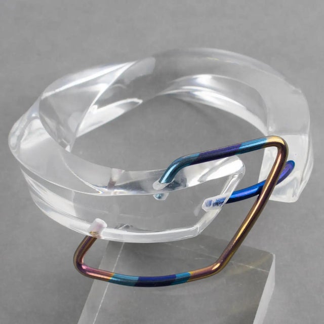 Transparent Lucite Plexiglass Bangle Bracelet with Anodized Aluminum Belt Buckle For Sale - Image 14 of 15