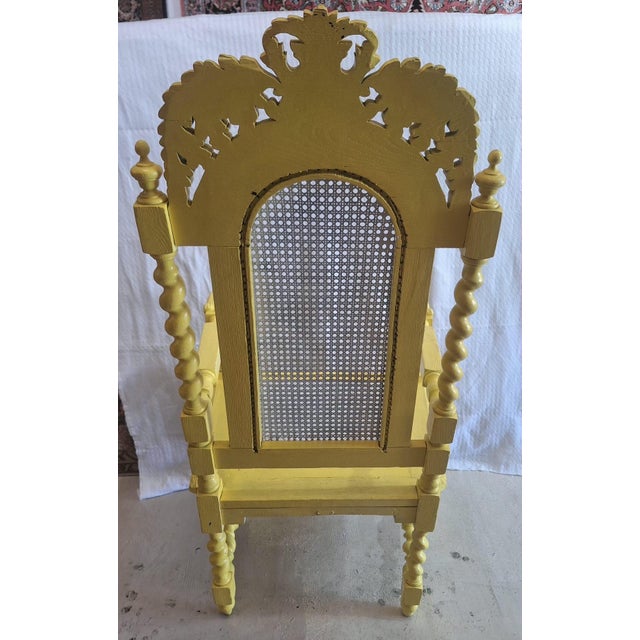 Yellow Antique Victorian Renaissance Revival Carved Wood Cane Armchair in Yellow For Sale - Image 8 of 10