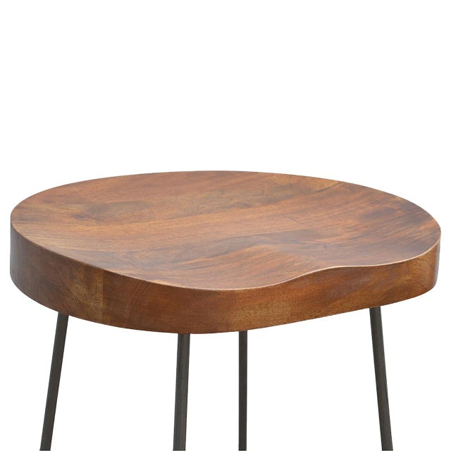 Brown Wooden Bar Stool With Metal Frame and Oak Seat For Sale - Image 8 of 8