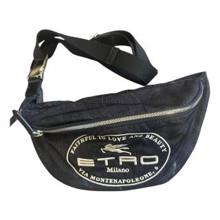 1990s Iconic Blue Paisley Fabric Belt Bag Pouch by Etro Milano For Sale