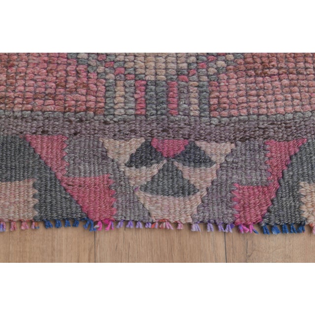 1970s Vintage Turkish Handmade Wool & Cotton Pink Runner Rug For Sale - Image 11 of 11