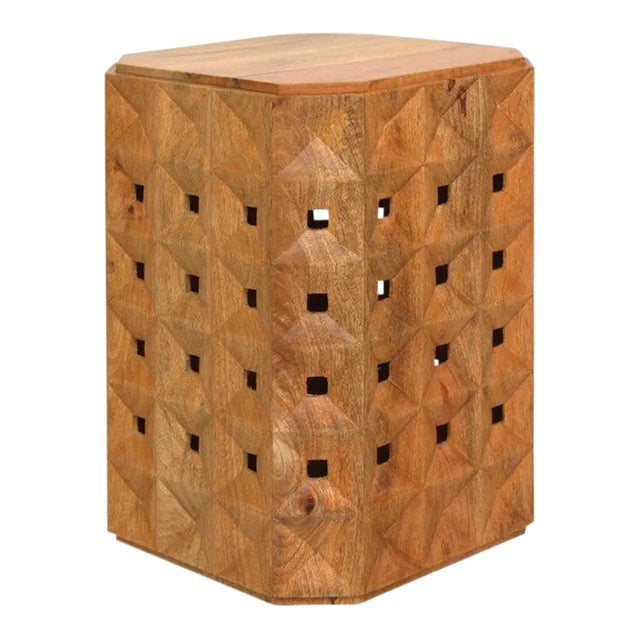 West Elm Carved Wood Side Table Chairish